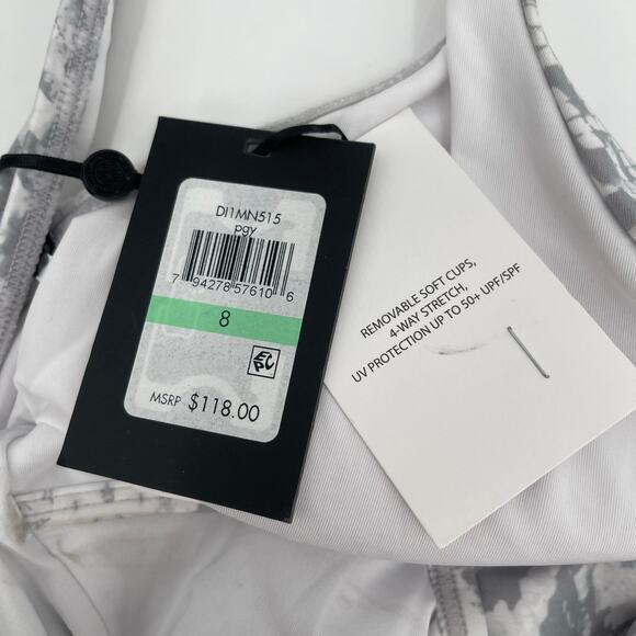 DKNY Swimsuit Size 8 One Piece NWT Gray White Scoop Back Twist Front Swim Beach - Picture 6 of 16